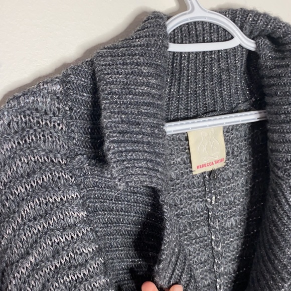 Rebecca Taylor shimmering chunky knit shawl collar one button sweater cardigan S - Picture 5 of 11